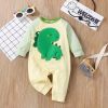 Baby Boy Romper; Dinosaur Applique with Side Snaps